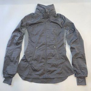 Lululemon Run Make A Break Jacket Fossil Twisted Stripe Gray Hidden Hood Women 8